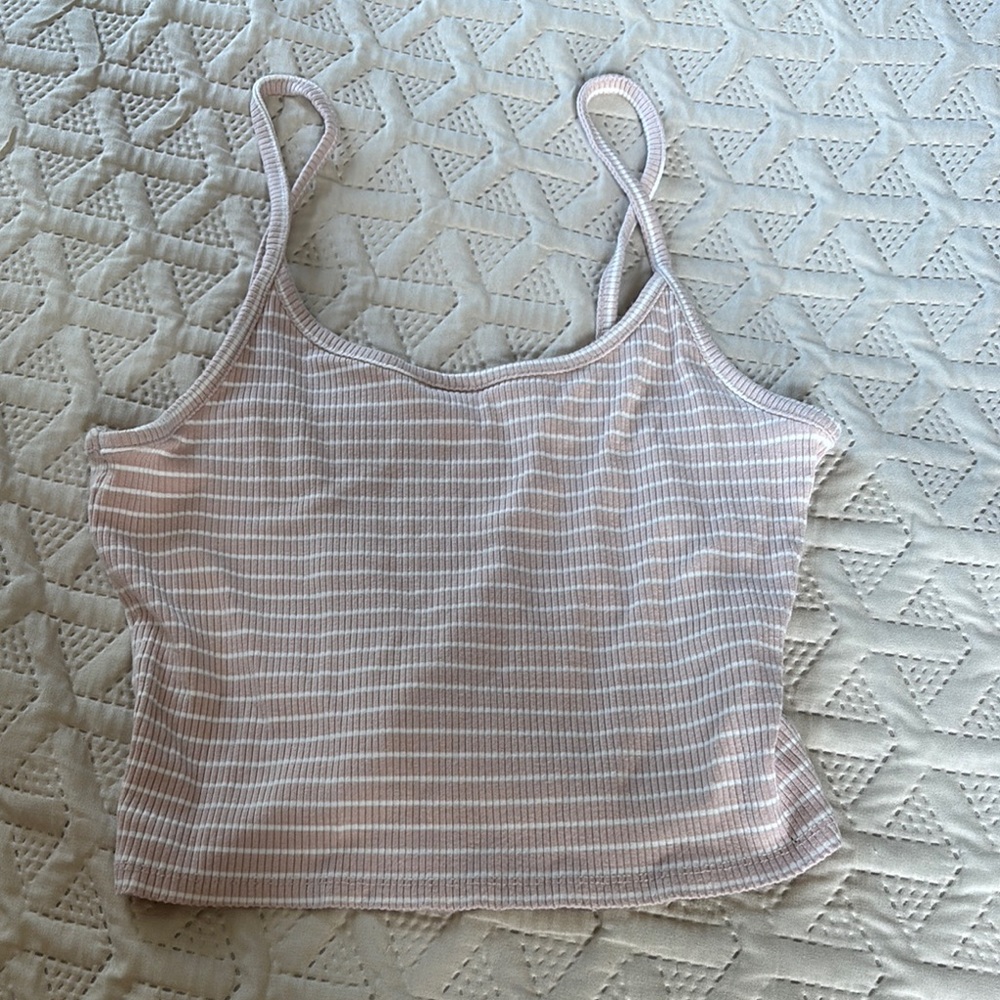 American Eagle Outfitters Pink and White Sleeveless Crop Camisole
